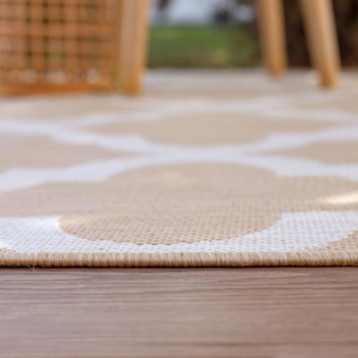 Beige Trellis Design Outdoor Rug for Garden & Patio