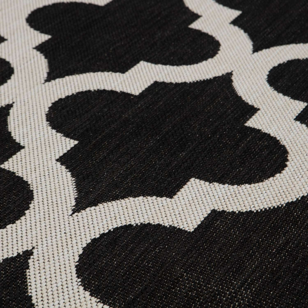 Black Trellis Design Outdoor Rug for Garden & Patio