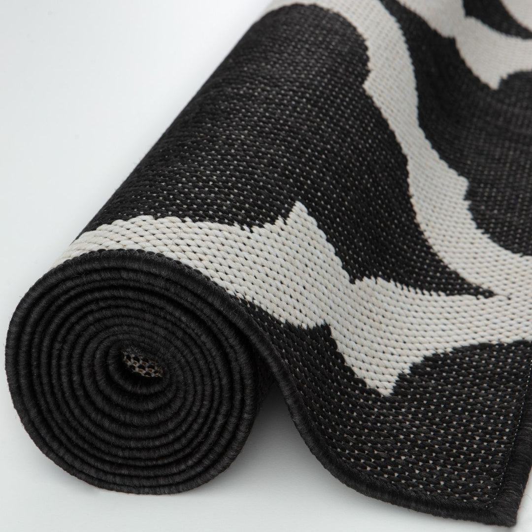 Black Trellis Design Outdoor Rug for Garden & Patio