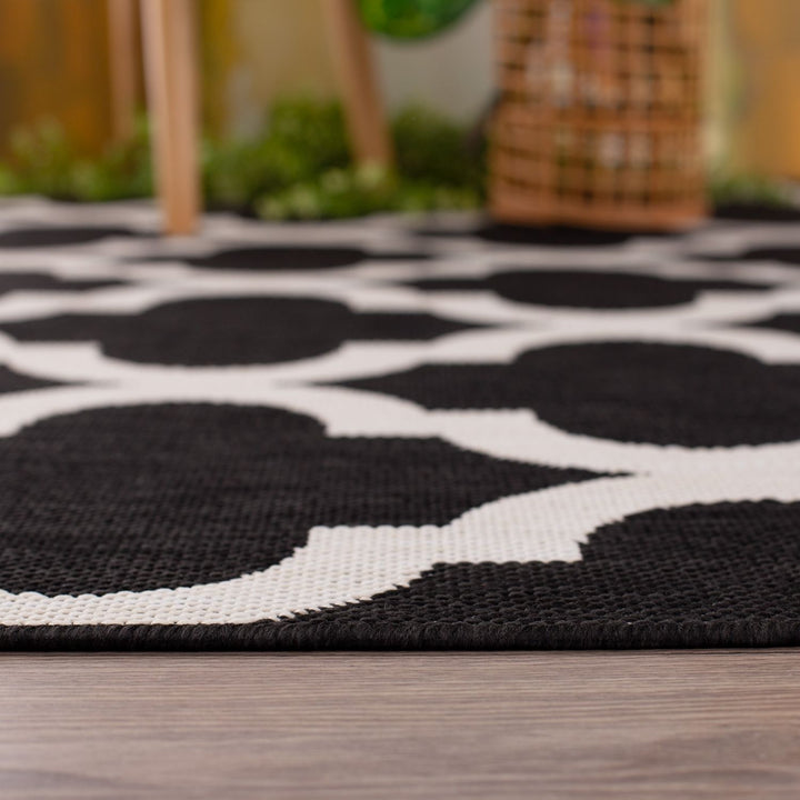 Black Trellis Design Outdoor Rug for Garden & Patio