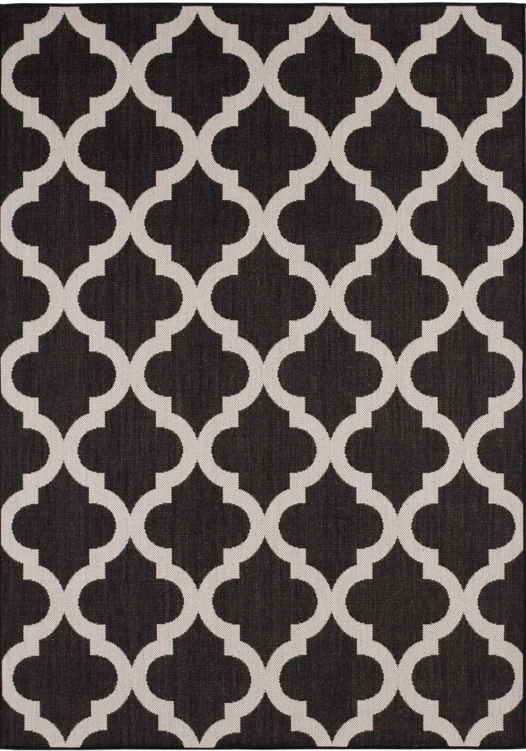 Black Trellis Design Outdoor Rug for Garden & Patio