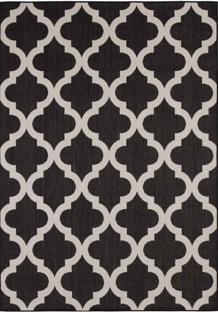 Black Trellis Design Outdoor Rug for Garden & Patio