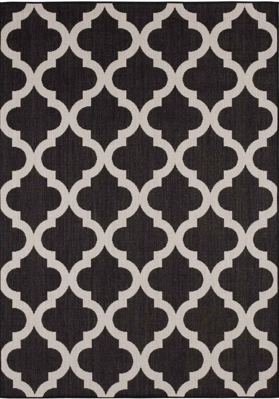 Black Trellis Design Outdoor Rug for Garden & Patio