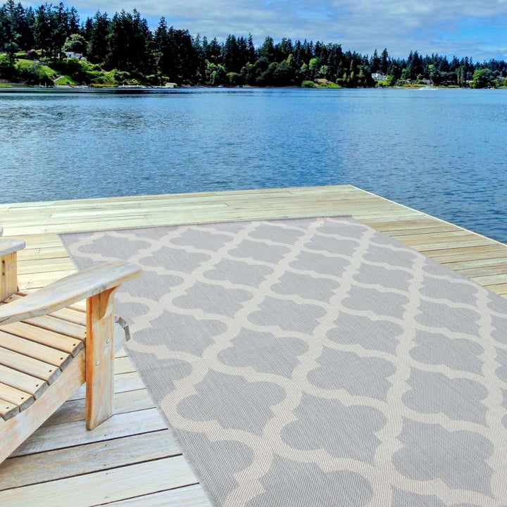 Grey Trellis Design Outdoor Rug for Garden & Patio