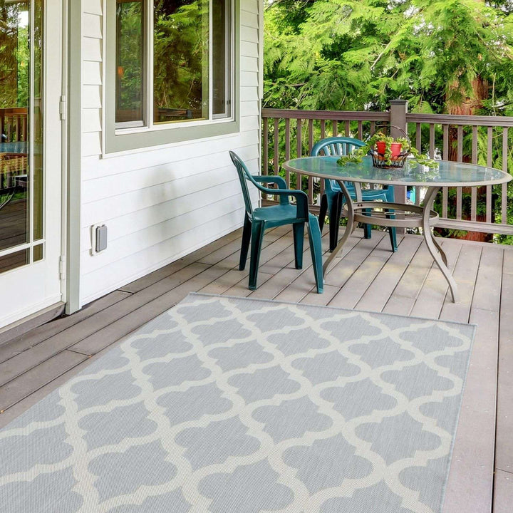 Grey Trellis Design Outdoor Rug for Garden & Patio