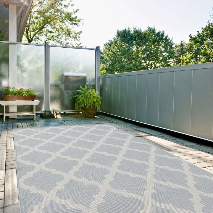 Grey Trellis Design Outdoor Rug for Garden & Patio