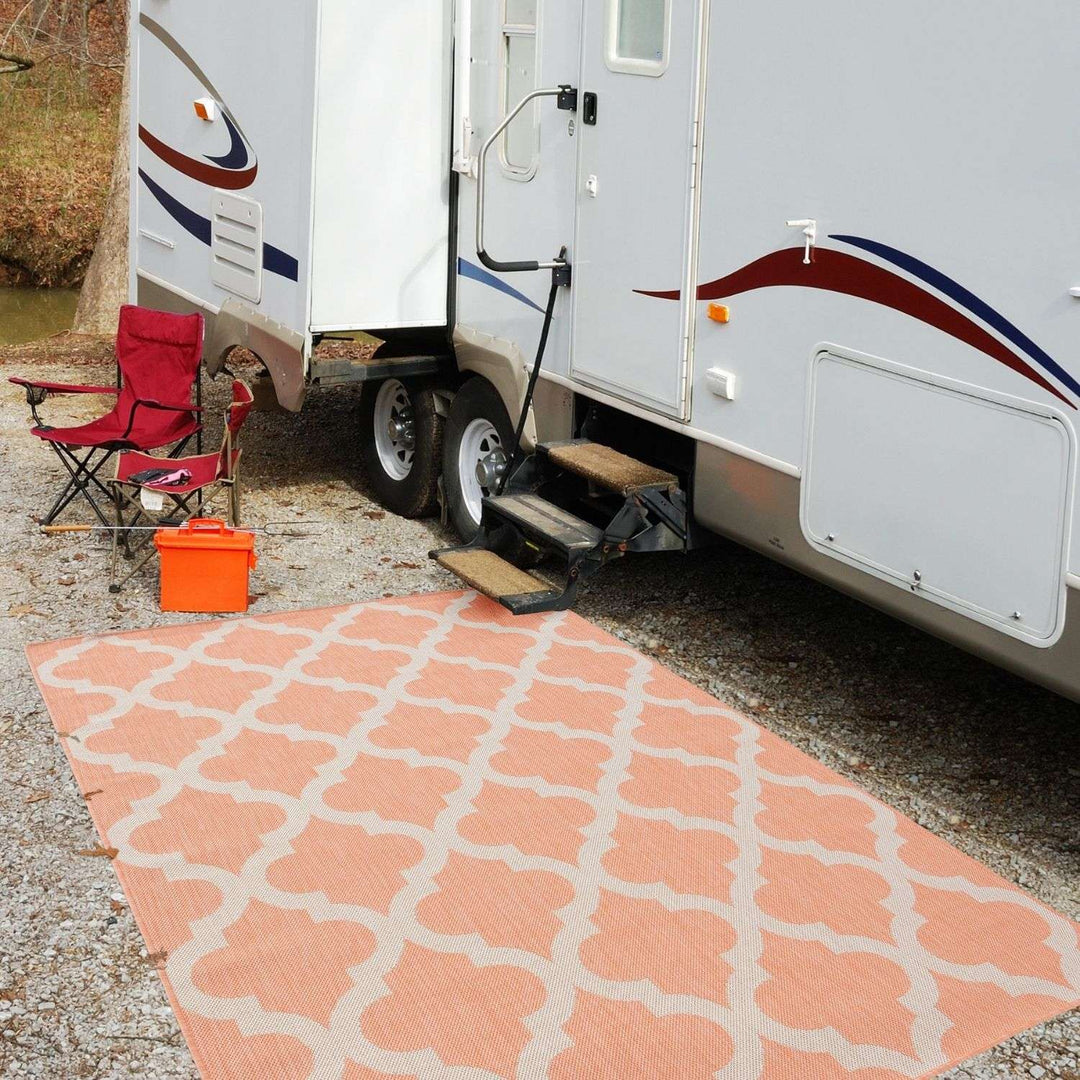 Orange Trellis Design Outdoor Rug for Garden | The Rugs