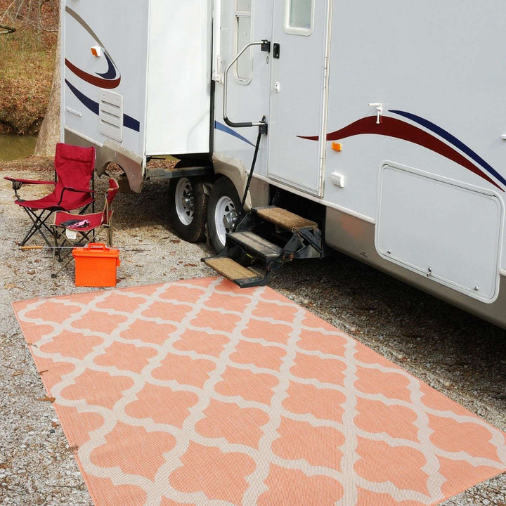 Orange Trellis Design Outdoor Rug for Garden | The Rugs