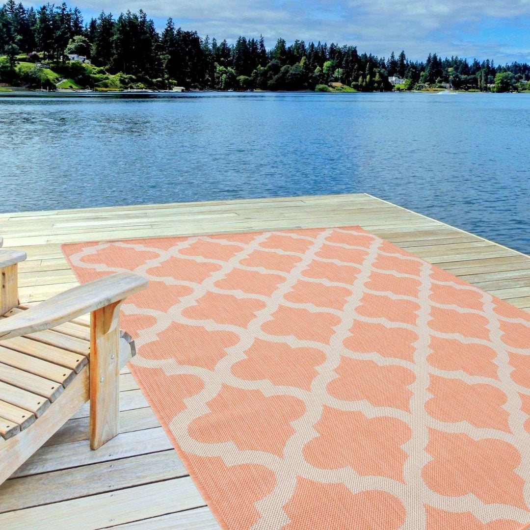 Orange Trellis Design Outdoor Rug for Garden | The Rugs