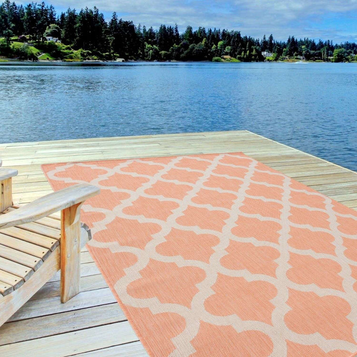 Orange Trellis Design Outdoor Rug for Garden | The Rugs