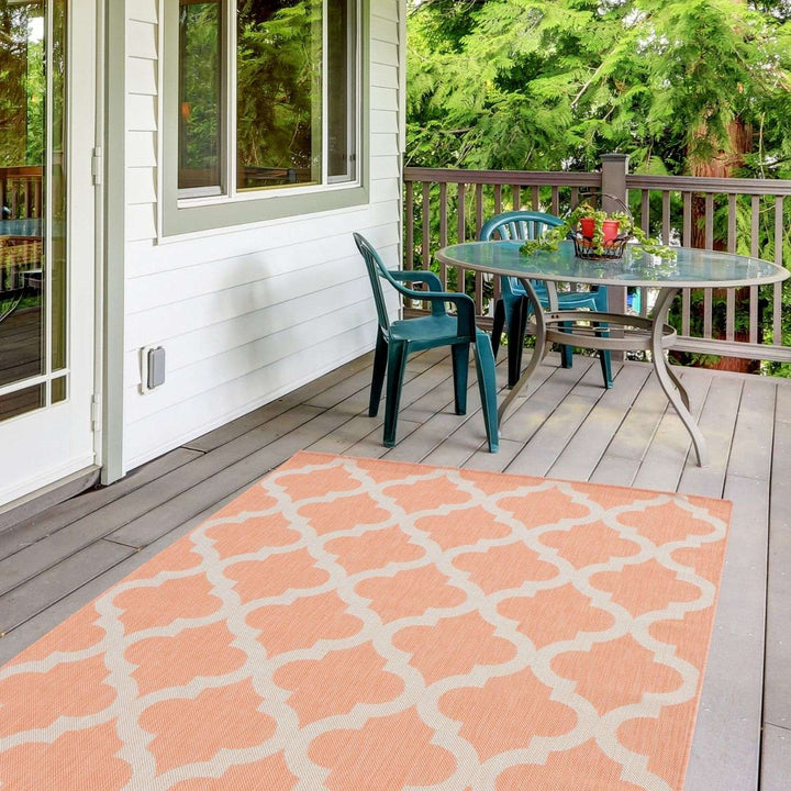 Orange Trellis Design Outdoor Rug for Garden | The Rugs