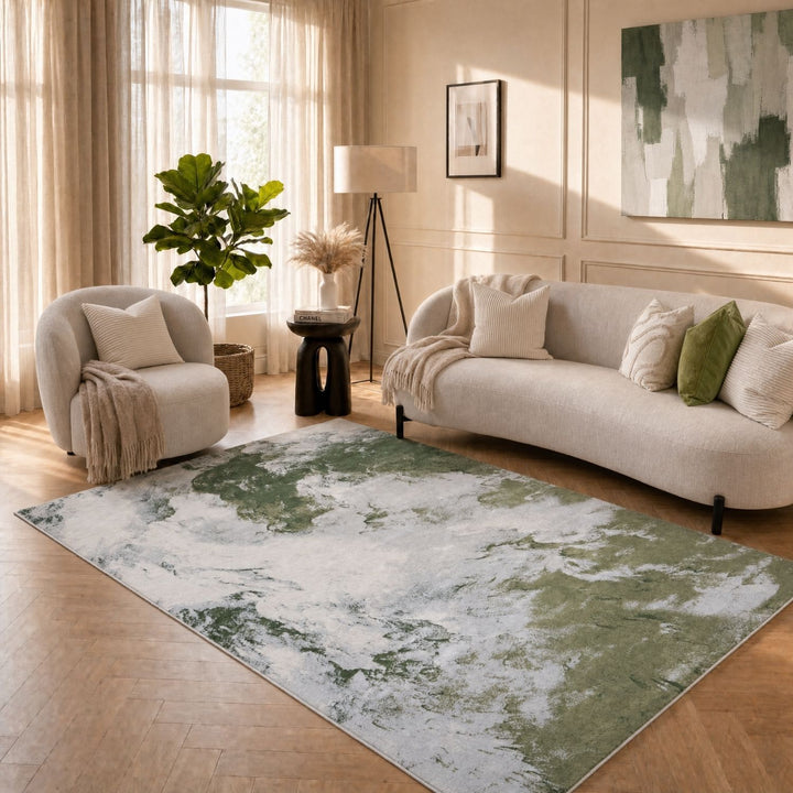 Elaris Abstract Green Rug, abstract design, non-shedding, easy to clean, eco-friendly|The Rugs