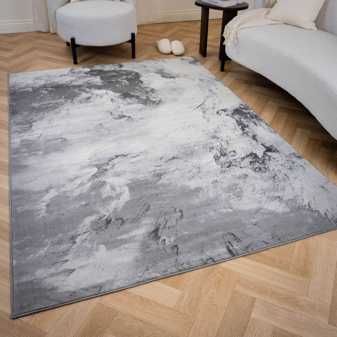 Elaris Abstract Grey Rug, abstract design, non-shedding, easy to clean, eco-friendly|The Rugs