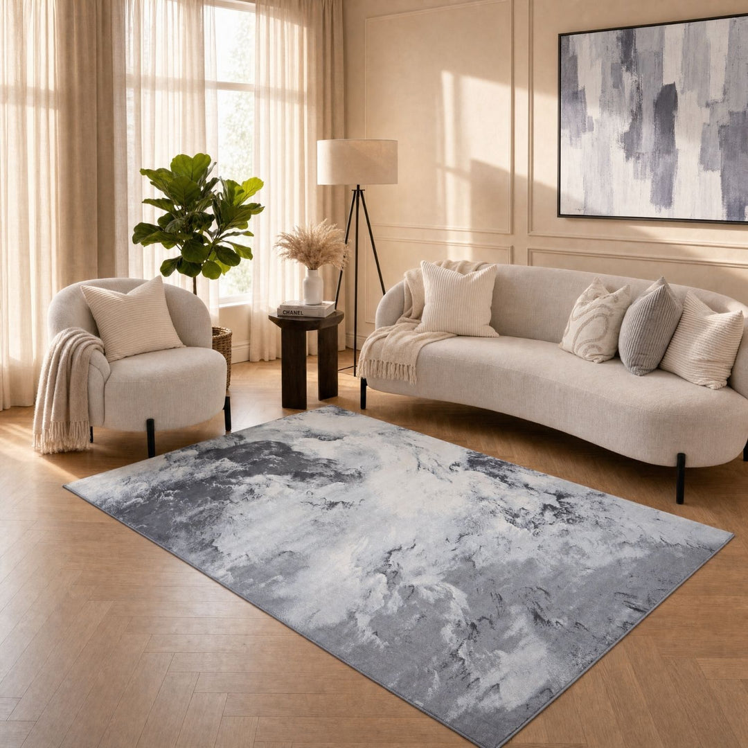Elaris Abstract Grey Rug, abstract design, non-shedding, easy to clean, eco-friendly|The Rugs