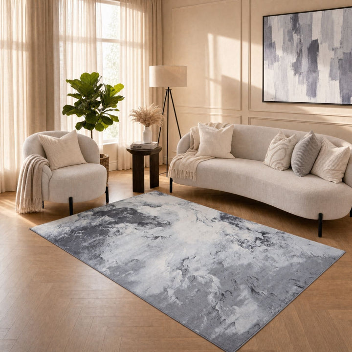 Elaris Abstract Grey Rug, abstract design, non-shedding, easy to clean, eco-friendly|The Rugs