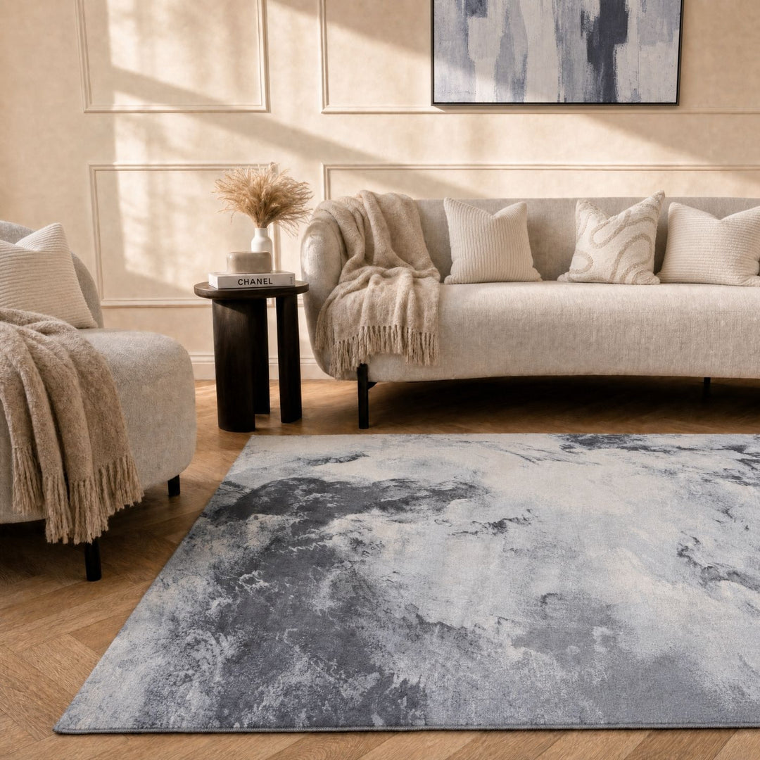 Elaris Abstract Grey Rug, abstract design, non-shedding, easy to clean, eco-friendly|The Rugs