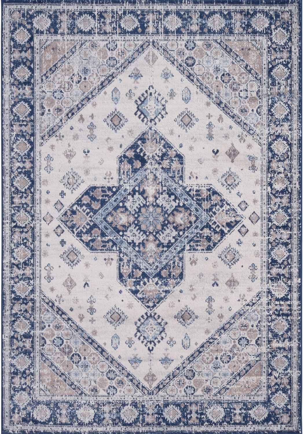 Montana Vintage Navy Rugs Bordered Medallion Stain-resistant | THE RUGS