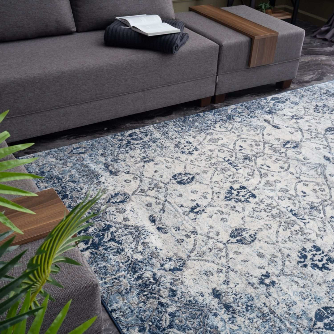 Living Room Rug Vintage Design in Blue Exclusive Elegant Pattern