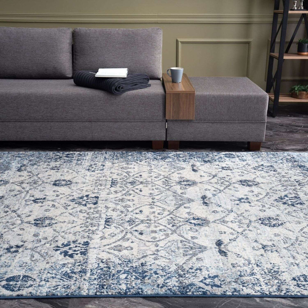 Living Room Rug Vintage Design in Blue Exclusive Elegant Pattern