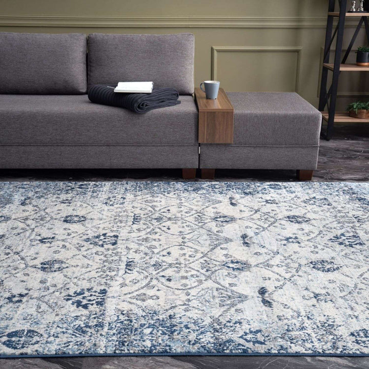Living Room Rug Vintage Design in Blue Exclusive Elegant Pattern