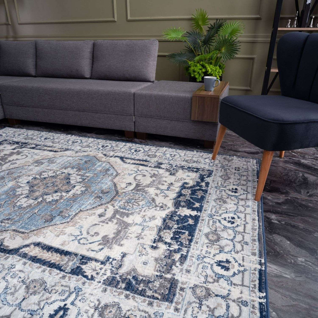 Living Room Rug Bordered Medallion Design