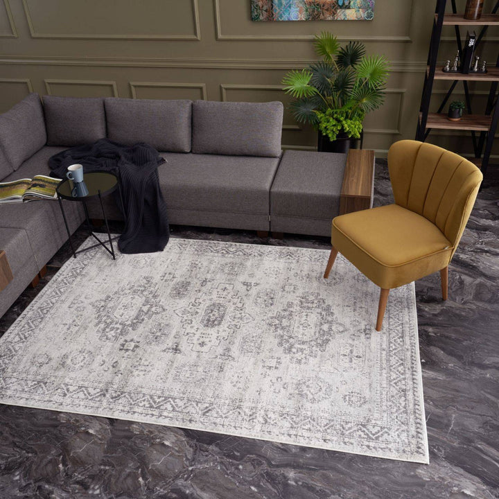 Grey Oriental Design Living Room Rug