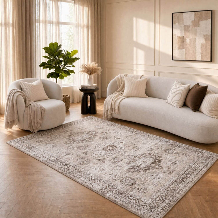 Montana Vintage Beige Rug, fade-resistant, stain-resistant, easy to clean, eco-friendly | The Rugs