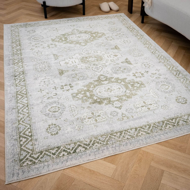Montana Vintage Green Rug, fade-resistant, stain-resistant, easy to clean, eco-friendly | The Rugs