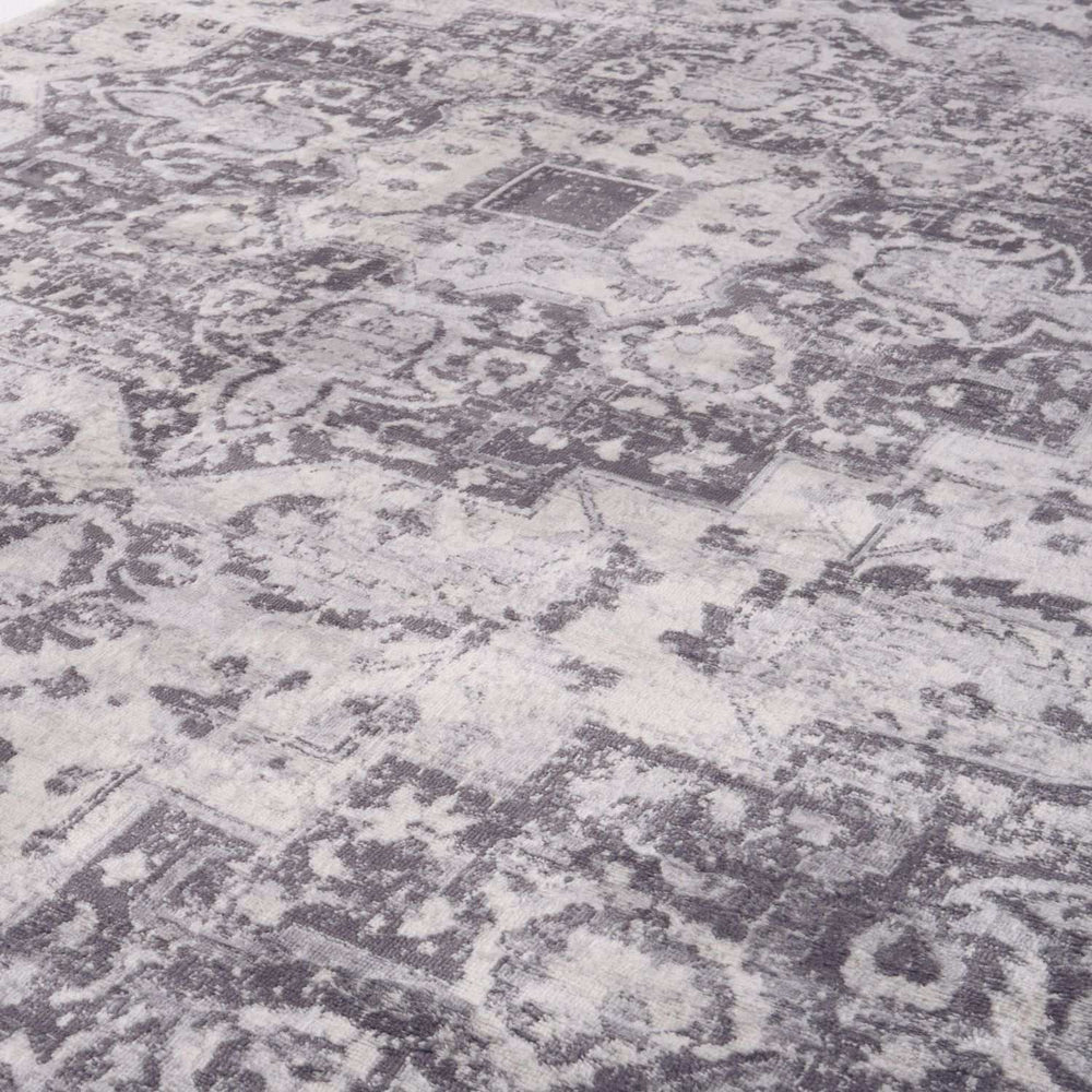 Living Room Rug Medallion Design in Grey