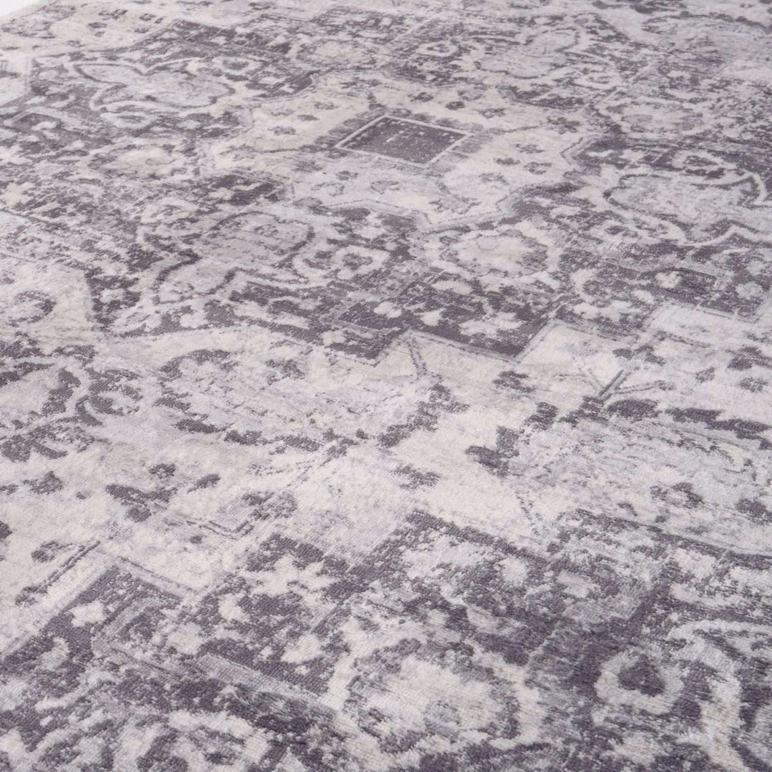 Living Room Rug Medallion Design in Grey