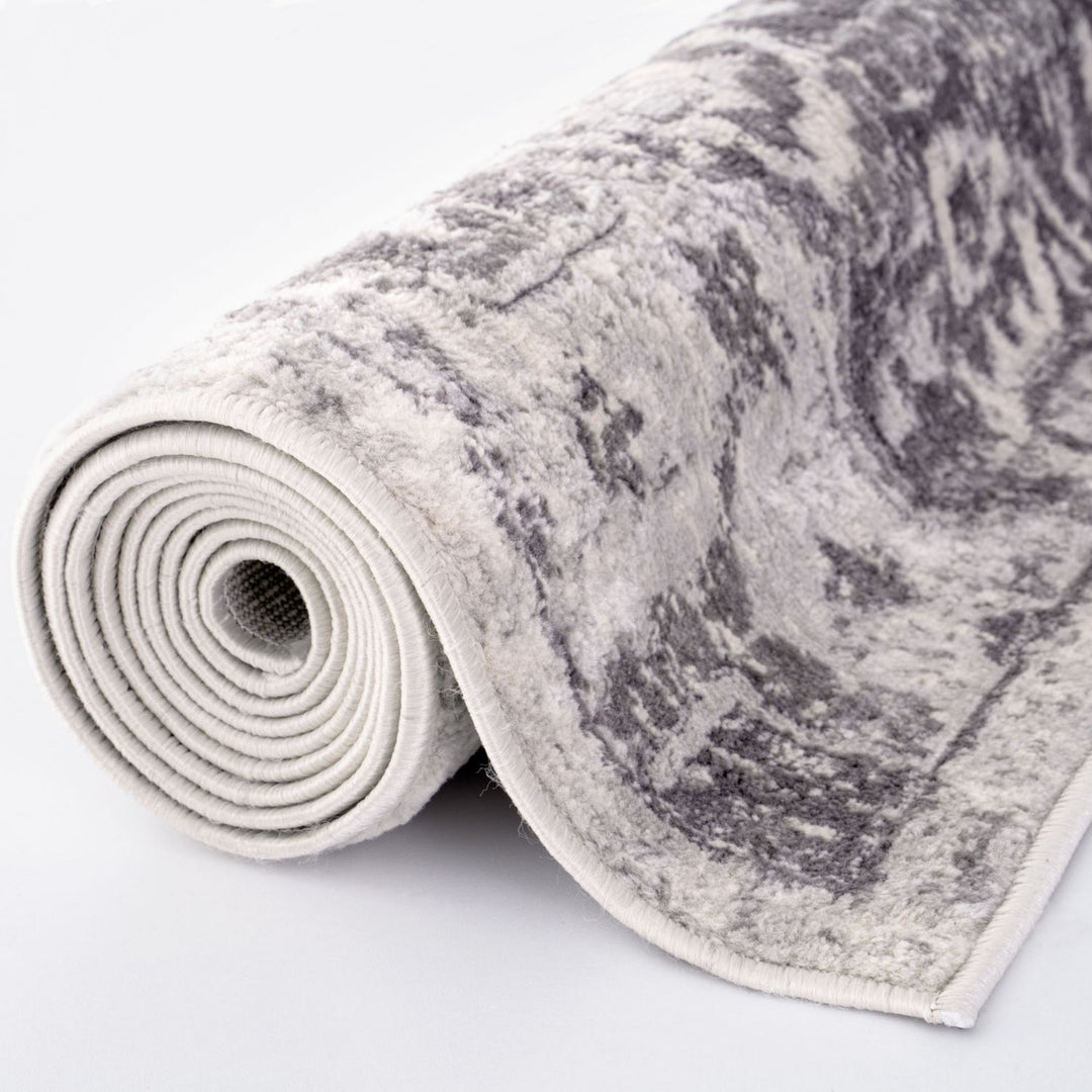 Living Room Rug Medallion Design in Grey