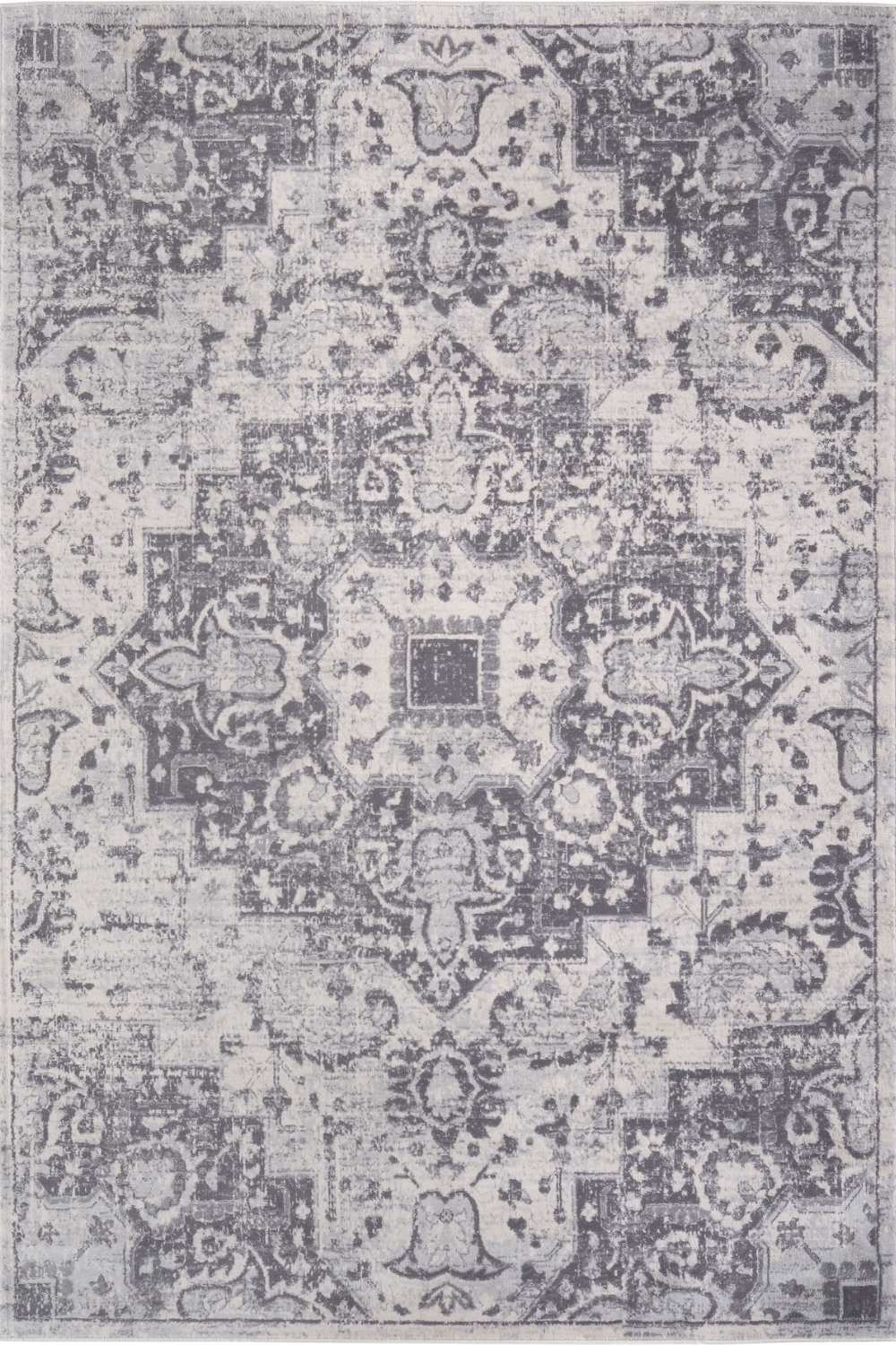 Living Room Rug Medallion Design in Grey