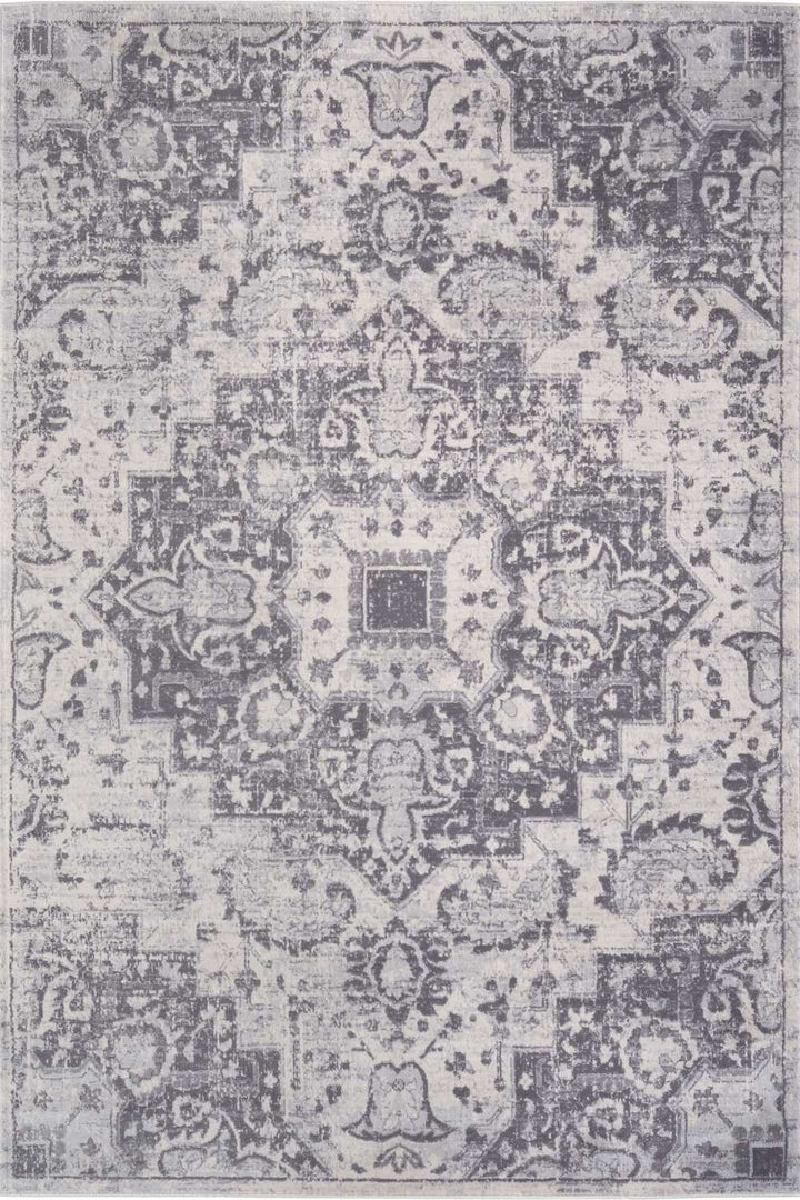 Living Room Rug Medallion Design in Grey