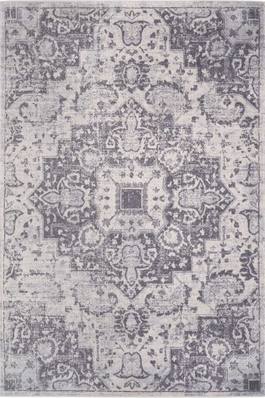 Living Room Rug Medallion Design in Grey