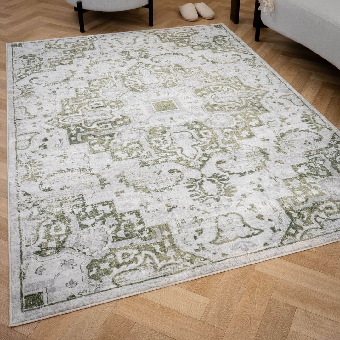 Abstract Montana Green Vintage Rug, Satin-Resistant, Fade-Resistant, Easy To clean, Eco-Friendly | The Rugs