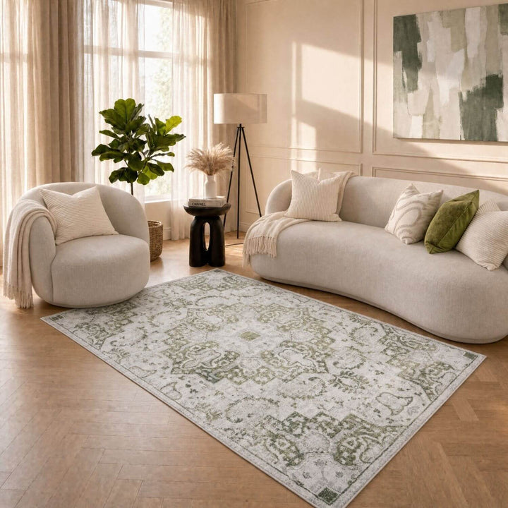 Abstract Montana Green Vintage Rug, Satin-Resistant, Fade-Resistant, Easy To clean, Eco-Friendly | The Rugs