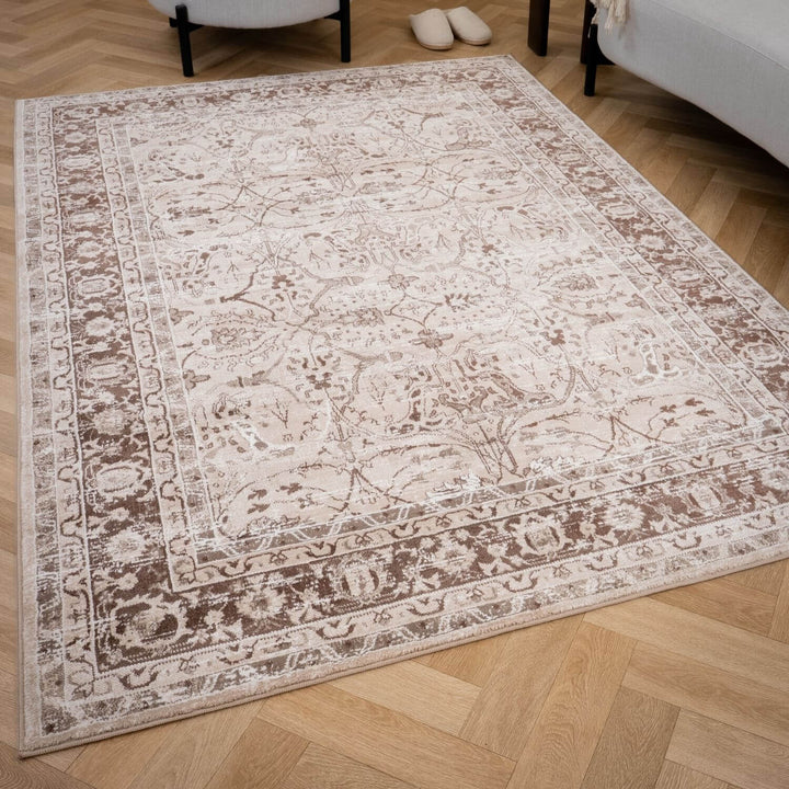Montana Bordered Beige Rug, fade-resistant, stain-resistant, easy care rug|The Rugs