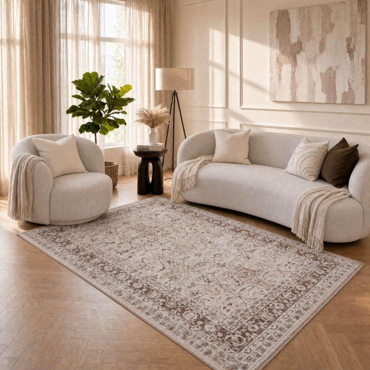 Montana Bordered Beige Rug, fade-resistant, stain-resistant, easy care rug|The Rugs