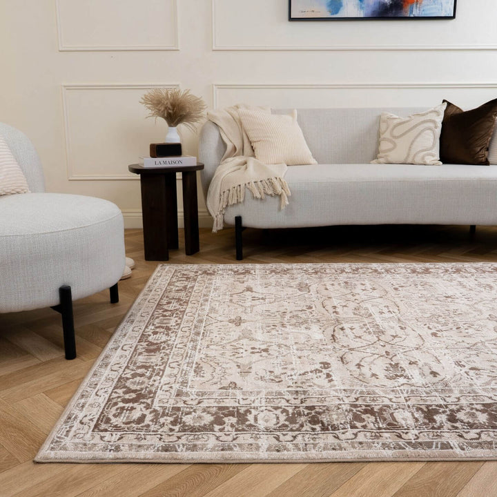 Montana Bordered Beige Rug, fade-resistant, stain-resistant, easy care rug|The Rugs