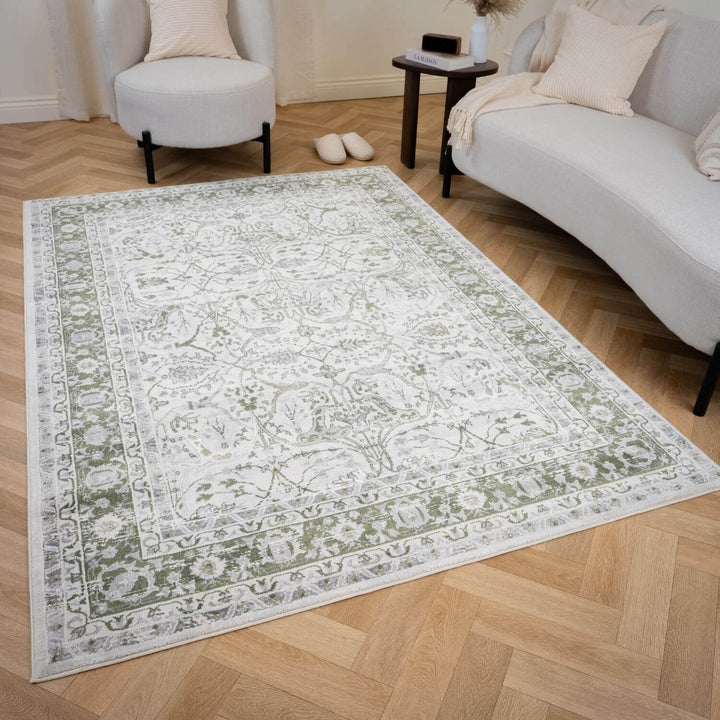 Montana Bordered Green Rug, fade-resistant, stain-resistant, easy care rug|The Rugs