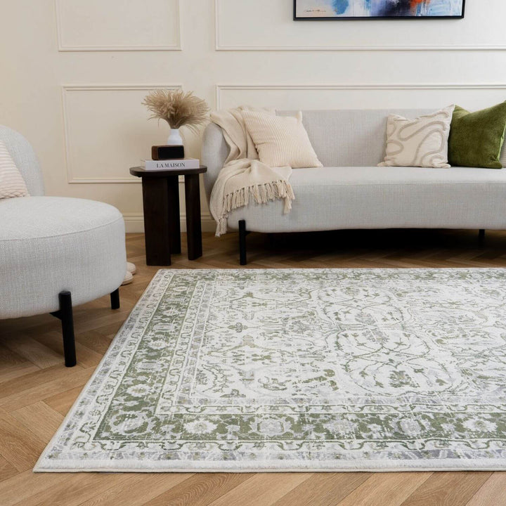 Montana Bordered Green Rug, fade-resistant, stain-resistant, easy care rug|The Rugs