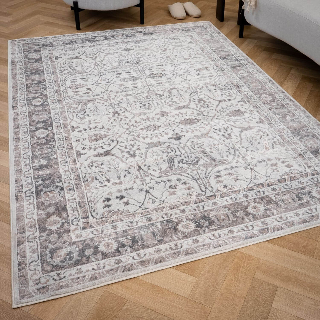 Montana Bordered Grey Rug, fade-resistant, stain-resistant, easy care rug|The Rugs