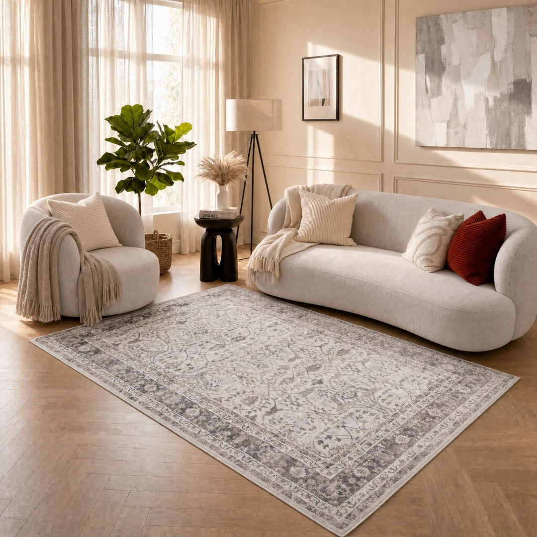 Montana Bordered Grey Rug, fade-resistant, stain-resistant, easy care rug|The Rugs
