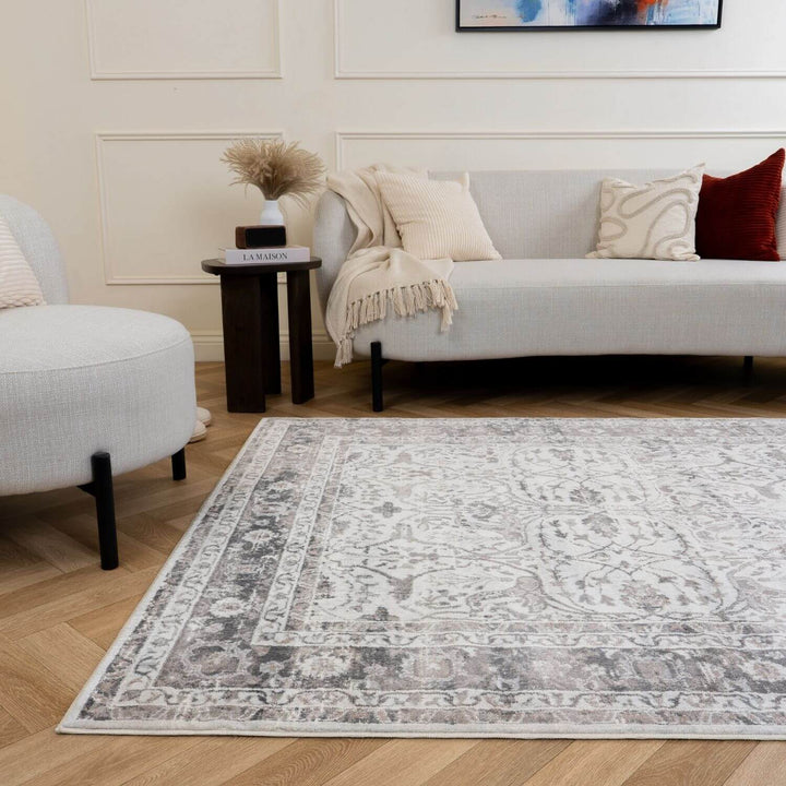 Montana Bordered Grey Rug, fade-resistant, stain-resistant, easy care rug|The Rugs