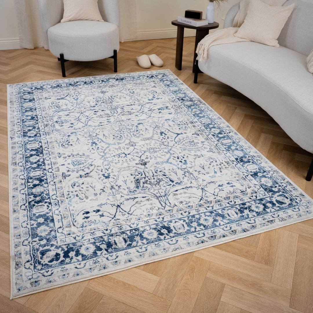 Montana Navy Vintage Rug, Satin-Resistant, Fade-Resistant, Easy To clean, Eco-Friendly | The Rugs