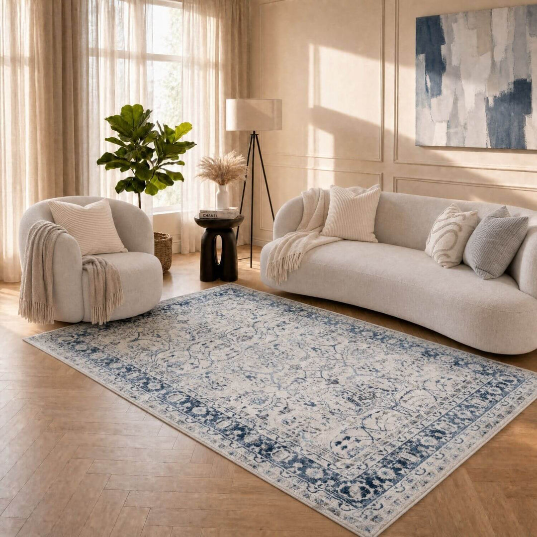 Montana Navy Vintage Rug, Satin-Resistant, Fade-Resistant, Easy To clean, Eco-Friendly | The Rugs