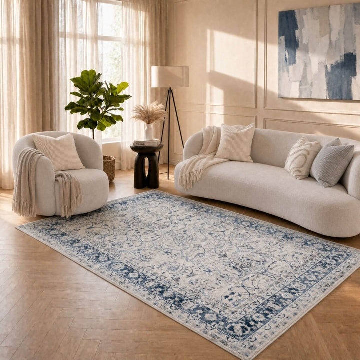 Montana Navy Vintage Rug, Satin-Resistant, Fade-Resistant, Easy To clean, Eco-Friendly | The Rugs