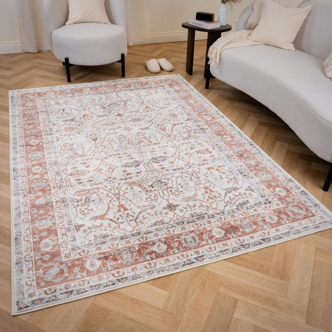 Montana Bordered Rose Rug, fade-resistant, stain-resistant, easy care rug|The Rugs