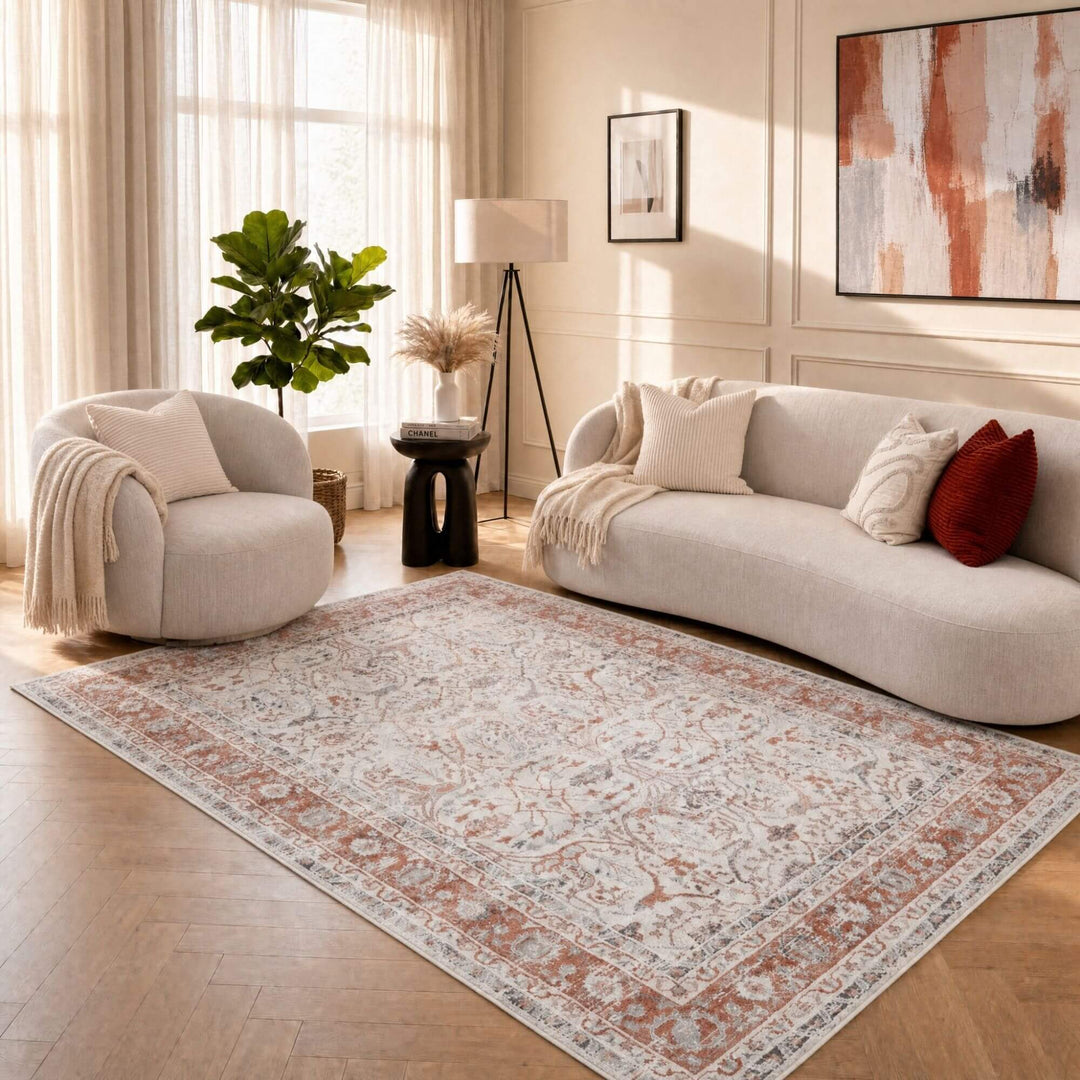 Montana Bordered Rose Rug, fade-resistant, stain-resistant, easy care rug|The Rugs