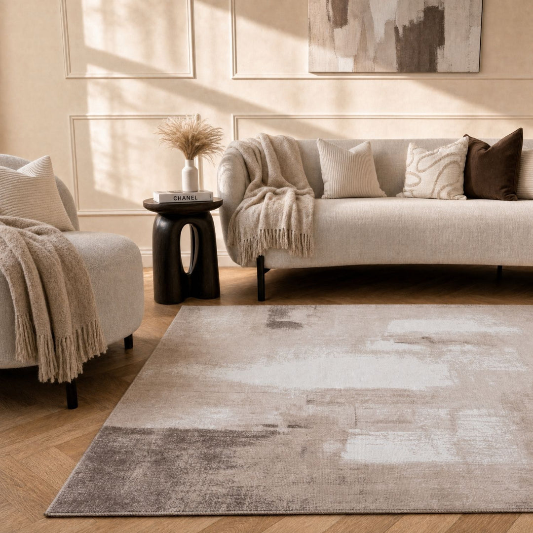 Elaris Abstract Beige Rug, abstract design, non-shedding, easy to clean, eco-friendly|The Rugs
